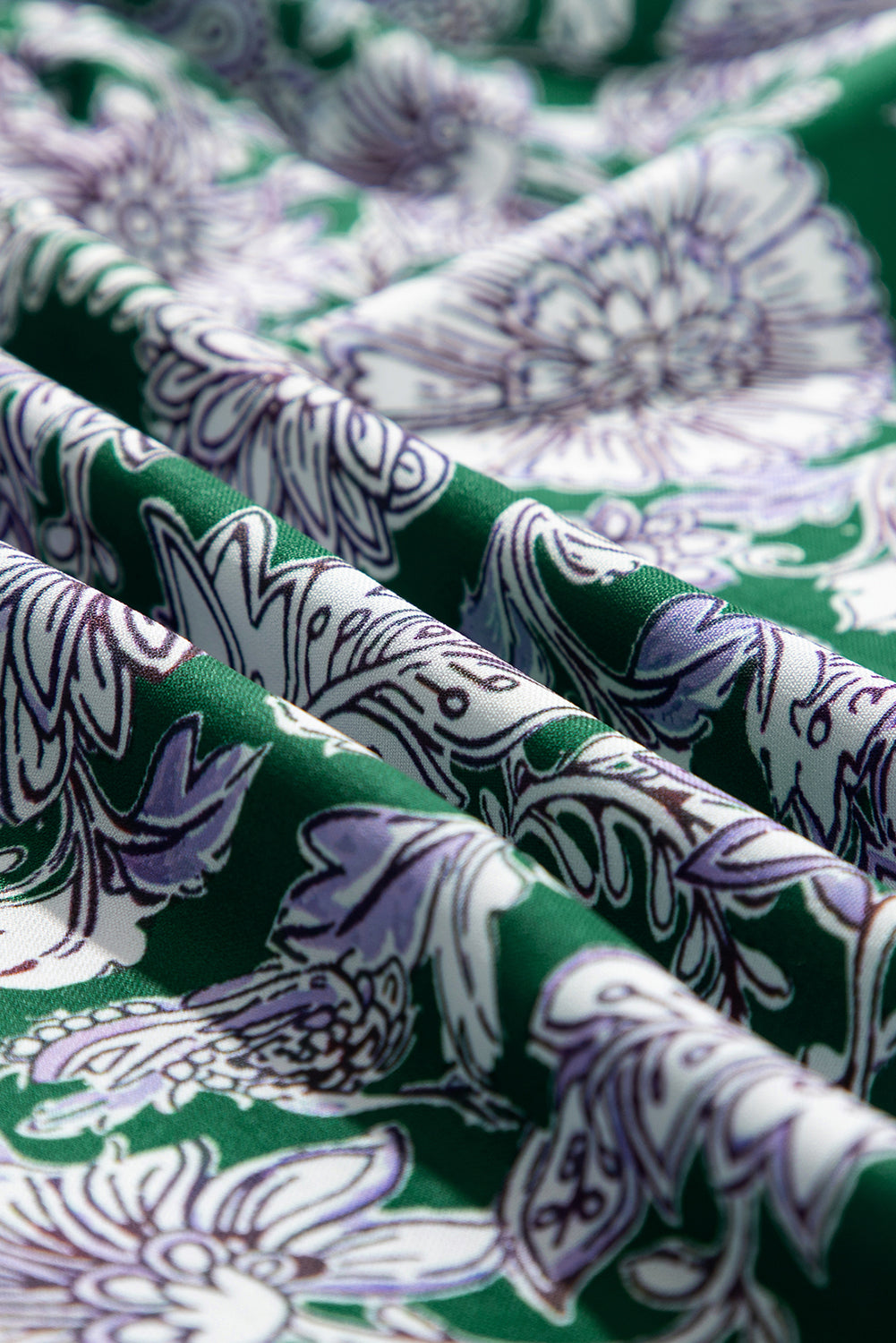 Boho Floral Piping Trim Bubble Sleeve Dress