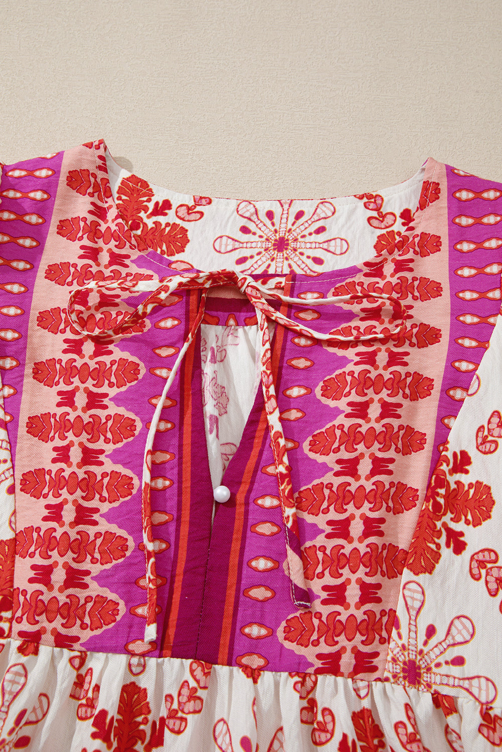 Boho Floral Lace-Up V-Neck Mini Dress