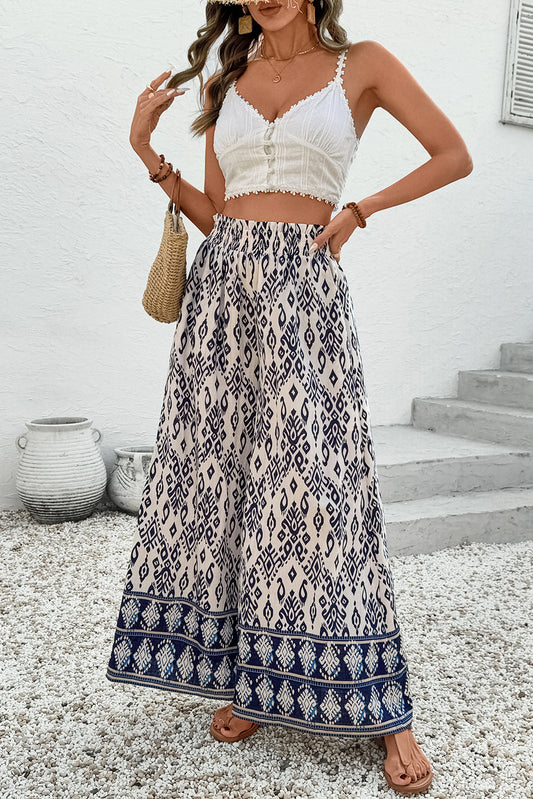 Boho Smocked High Waist Wide Leg Pants