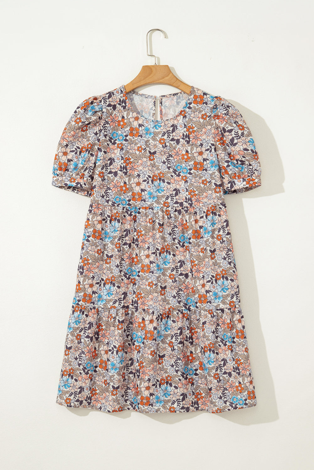 Boho Floral Short Puff Sleeve Mini Dress