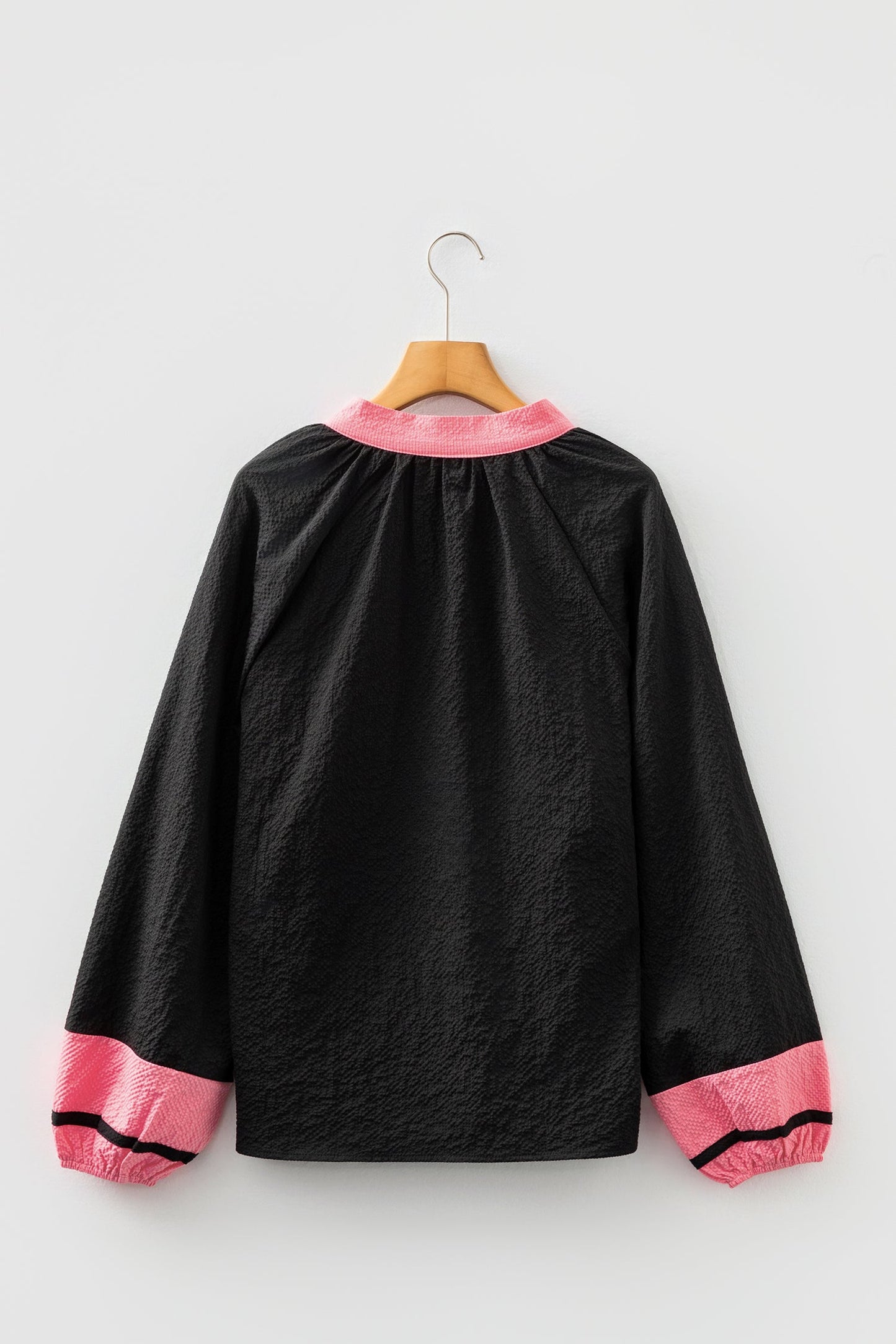 Colorblock Patchwork V-Neck Textured Blouse