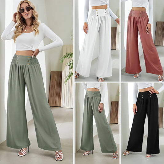 Fashion Straight Wide Leg Pants Elastic High Waist Casual Trousers For