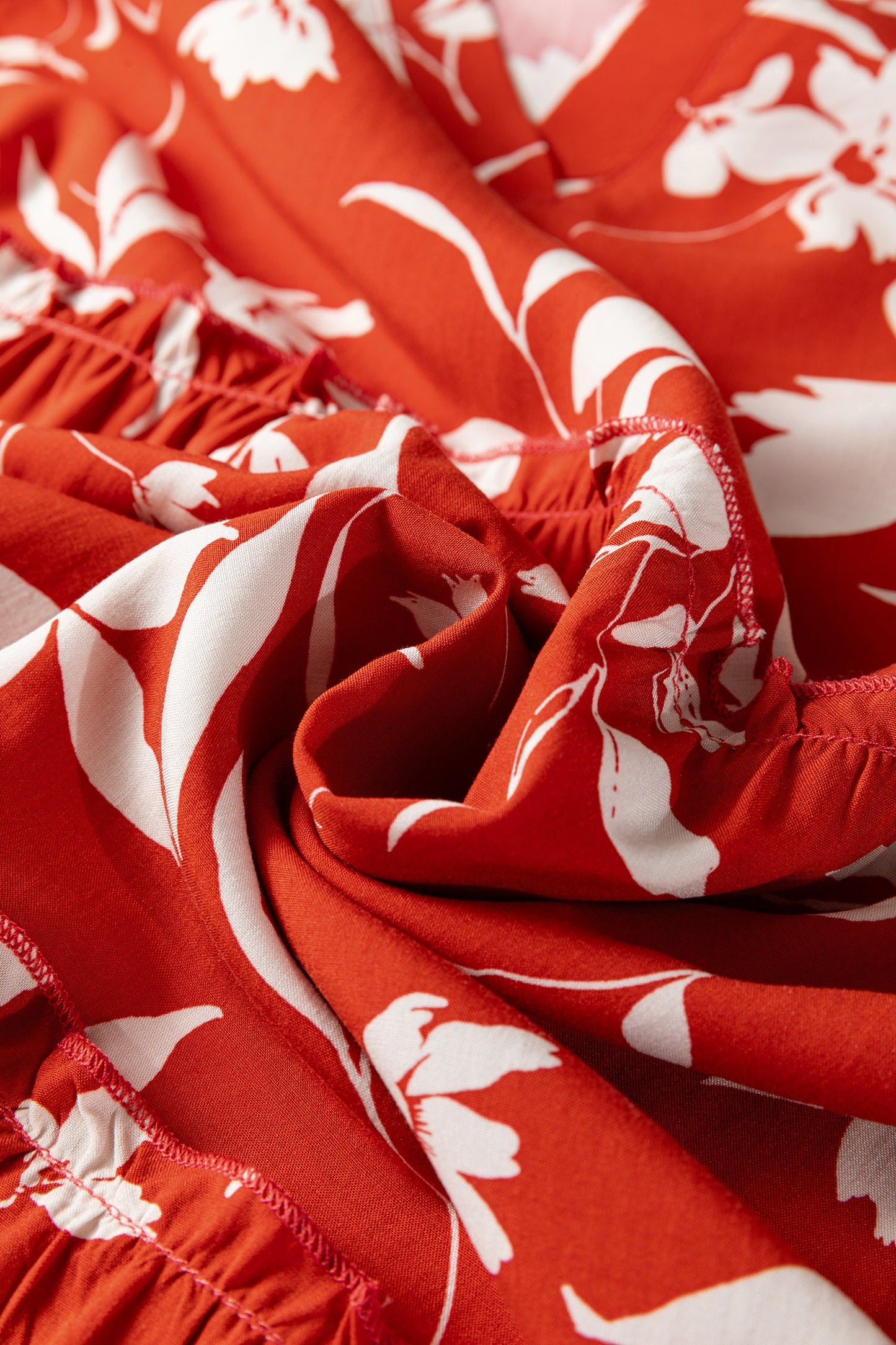 Boho Floral Lettuce Trim 3/4 Sleeve Mini Dress