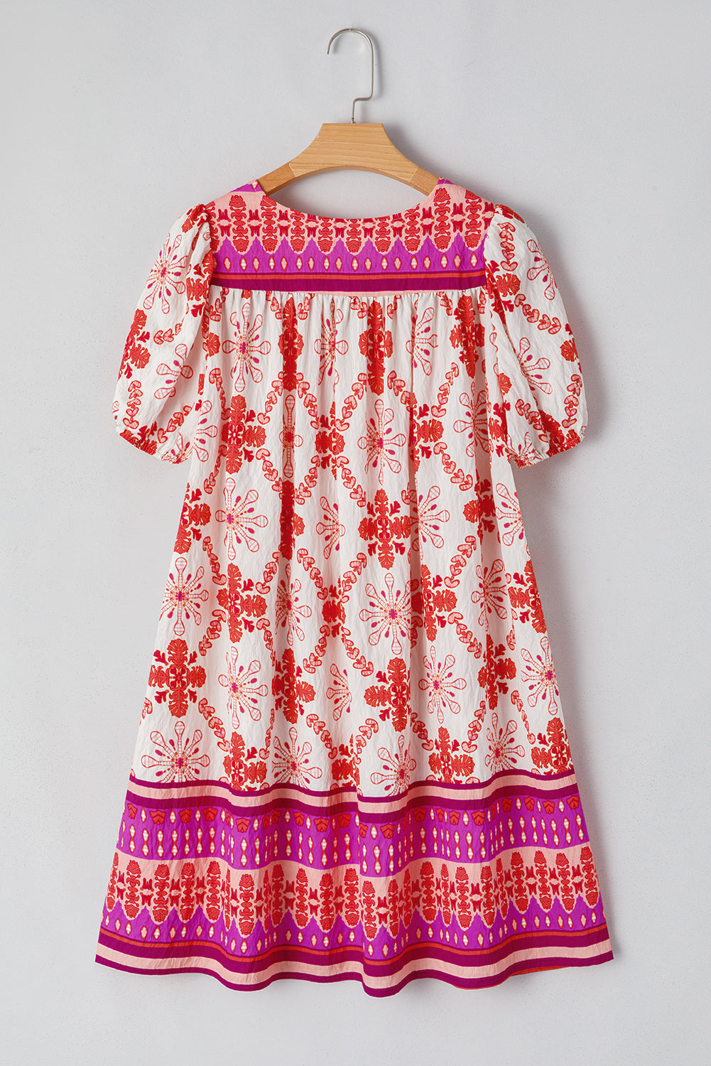 Boho Floral Lace-Up V-Neck Mini Dress